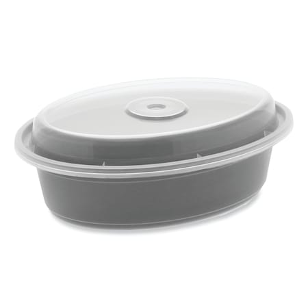 Pactiv Evergreen Newspring VERSAtainer Microwavable Containers, Oval, 16 oz, 6.8x4.8x1.9, Black/Clear, Plastic, 150PK OC16B